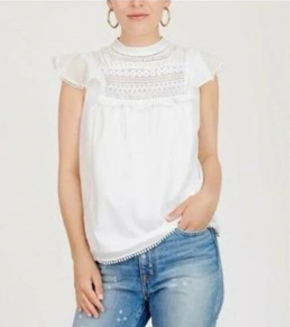 J. Crew Flutter Sleeve Crochet Lace Trim Blouse NWT